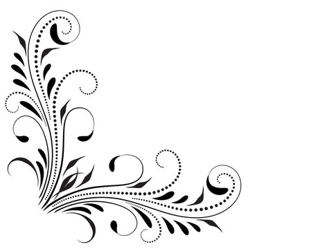 Decorative floral corner ornament for stencil isolated on white background
