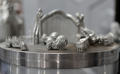 Object printed on metal 3d printer close-up.