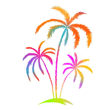 Multi-colored palm tree. Hello summer. mixed media. Vector illustration