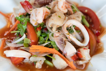 Food in a Thai restaurant Made from meat and vegetables on a tray