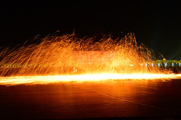 Molten steel in the high temperature melt splashing sparks