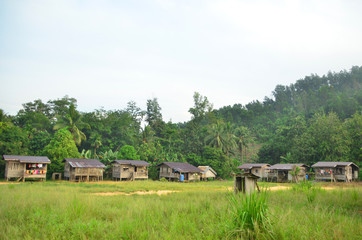 A traditional wooden house at a rural village of Kampung Tampasak, Borneo, Sabah.