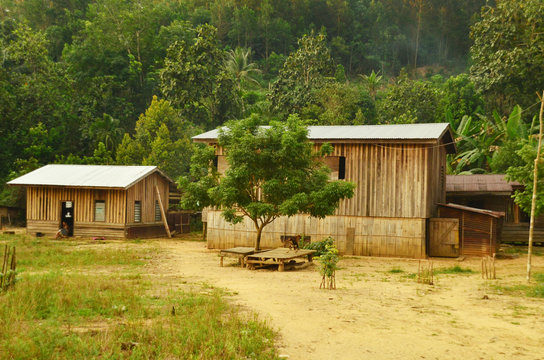 A traditional wooden house at a rural village of Kampung Tampasak, Borneo, Sabah.