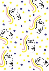 face, stars, color, hair, blue, pink