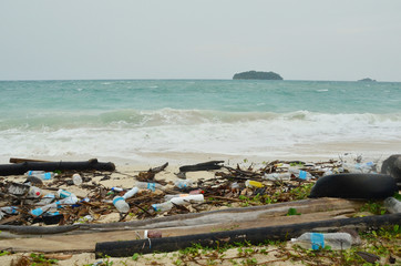Marine debris, also called marine trash, is any human-made solid material that is disposed of or abandoned on beaches. Sabah beach polluted with trash.