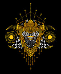 Barong head gold color with geometric background(balinese traditional culture icon)-vector