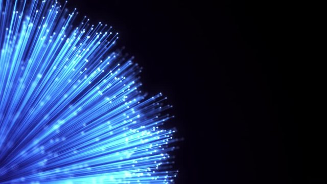 Optical fiber sheaf abstract motion background. Glowing bundle of Optic cables loop animation