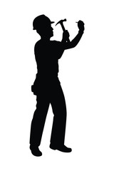 Engineer with hammer for working silhouette vector