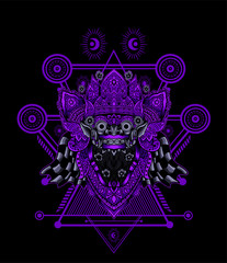 barong head with sacred geometry background 