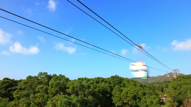 TIME LAPSE: Scenic view of the Cable Car in Lantau Island, popular Chinese religious destination for Tian Tan Buddha temple. Hong Kong, China.