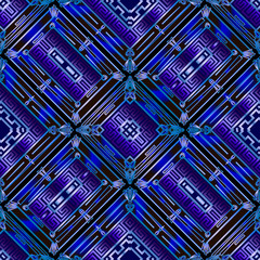 3d seamless pattern. Vector surface  greek style background. Geometric repeat backdrop. Abstract tribal ethnic design. Greek key meanders ancient blue ornaments. Endless 3d texture. Wallpaper