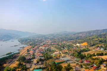 Aerial view of Huay Xai, Bokeo province, Laos 