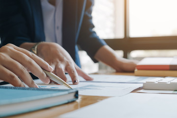 Close up Business people meeting to discuss the situation on the market. Business Financial Concept