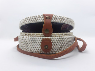 Beautiful Handmade Elegant Artistic Cute Colorful Woman Purse Wallet Pouch Craft for Accessories with Natural Pattern Woven Texture in White isolated Background