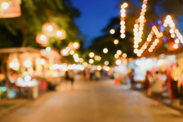 Bokeh night market in thailand. Ayutthaya vintage shopping street.