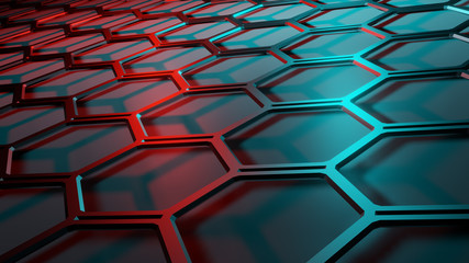 Abstract red green light metallic hexagon mesh pattern design modern futuristic technology background illustration.