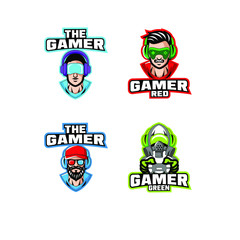 collection of gamer character logo icon design cartoon