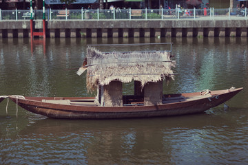 Boat on the river in the city for tourists