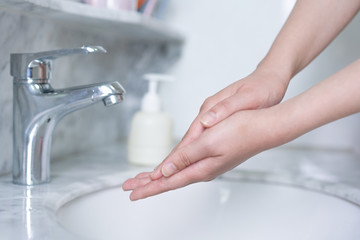 Hand features of Asian women washing their hands