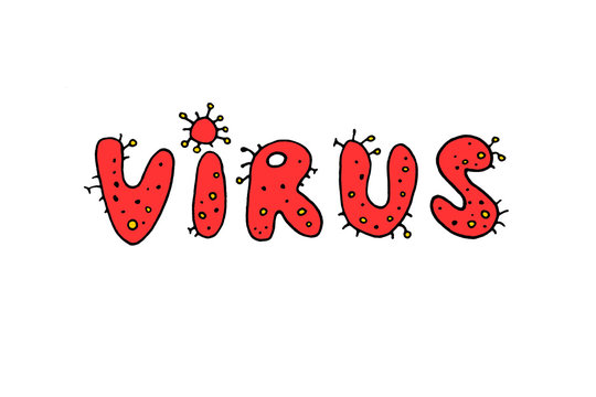 Coronavirus,Virus. Red letters header lettering doodle handwritten