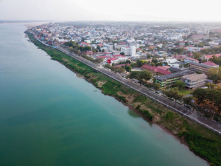 Fototapeta premium Aerial view of Mekong river in Nakornphanom province