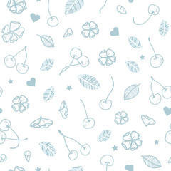 Vector simple cherry and blossom seamless pattern print background.