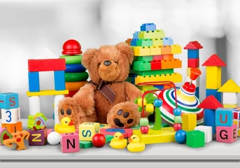 Fotobehang Many colorful toys collection on desk © BillionPhotos.com