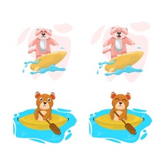 CUTE ANIMAL SPORT IN THE WATER CARTOON VECTOR