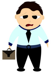 Tired office worker man with a suitcase in his hands does not have energy.