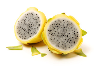fresh dragon yellow shell fruit on white background