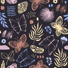 Vintage seamless pattern with butterflies.