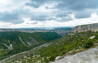 Fototapeta na wymiar Beautiful mountain landscape and blue sky, Crimea.