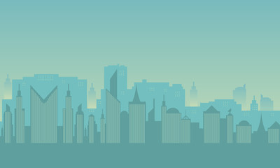 Obraz premium The beauty of the city silhouette with a foggy sky panorama