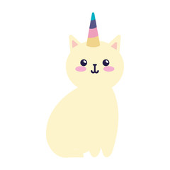 cute cat unicorn fantasy icon vector illustration design