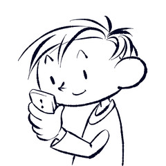 スマホを持つ男の子・モノクロ