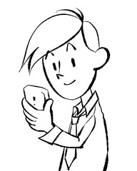 スマホを持つ男性・モノクロ