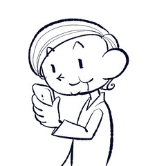 スマホを持つおばあちゃん・モノクロ