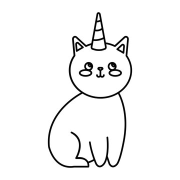 cute cat unicorn fantasy icon vector illustration design