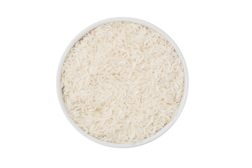 top view of raw dry rice in bowl,thai jasmine rice 100% texture background for product