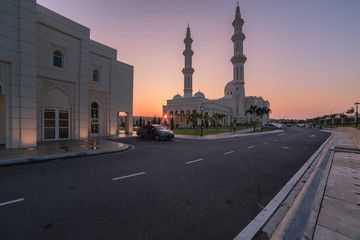Fototapeta na wymiar motion blur busy public entrance of a mosque in Negeri Sembilan, Malaysia