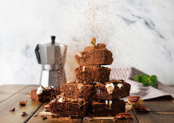 Chocolate brownie with marshmallows and mint