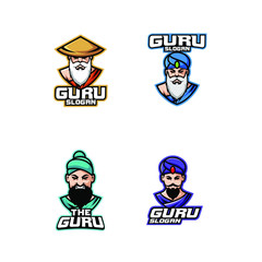 set of guru head logo icon design vector