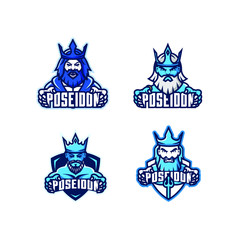 set of Poseidon head logo icon design vector
