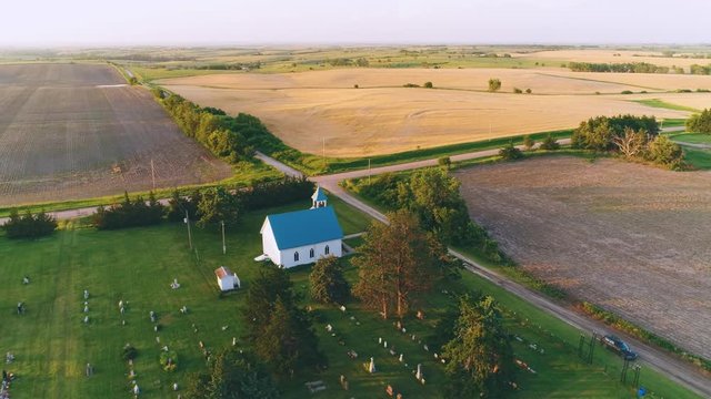 Aerial of Rural Church and Graveyard