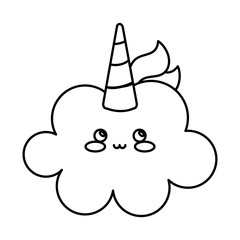 cute cloud unicorn kawaii style icon vector illustration design