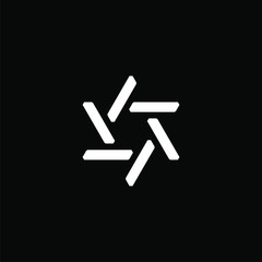 David star symbol with cut straight line art symbol in flat design monogram illustration