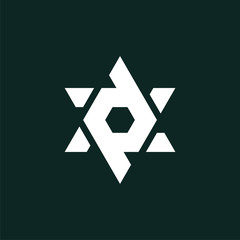 Initial letter pd or dp logo template with david star line art symbol in flat design monogram illustration