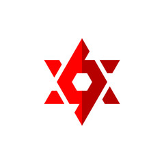Number 69 or 96 logo template with david star line art symbol in flat design monogram illustration