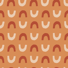 Handmade orange geometric hand drawn abstract shapes. Seamless pattern. Stylish repeating texture. Modern. Simple. Cut paper. U shaped.