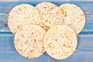 Puffed rice or corn waffles, healthy nutrition concept